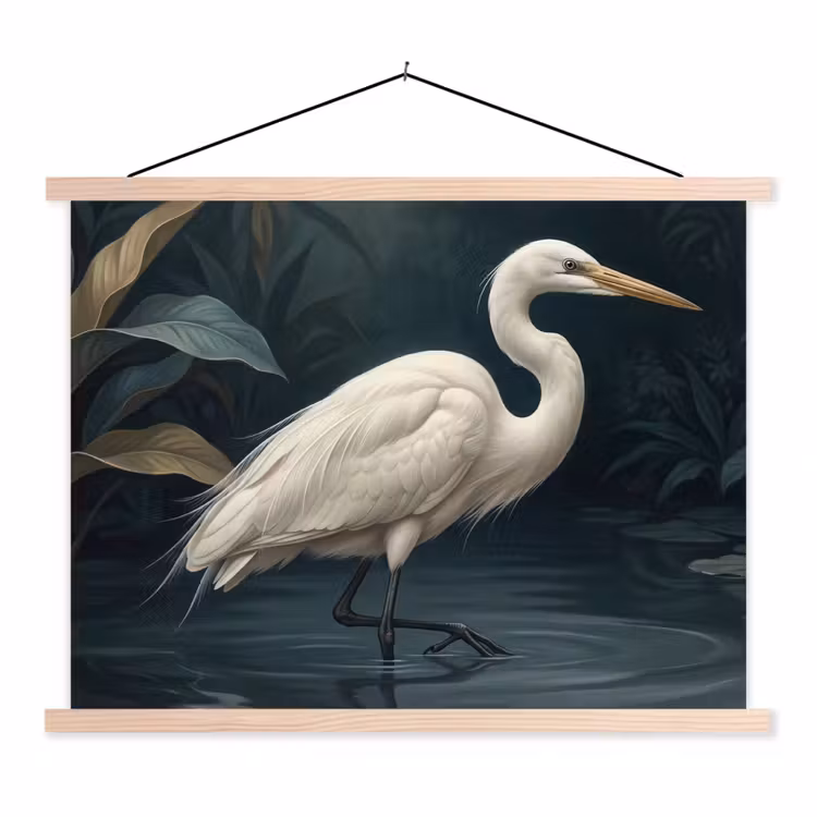 Reiger - Water - Natuur - Modern - Wit textielposter latten blank klein -3d