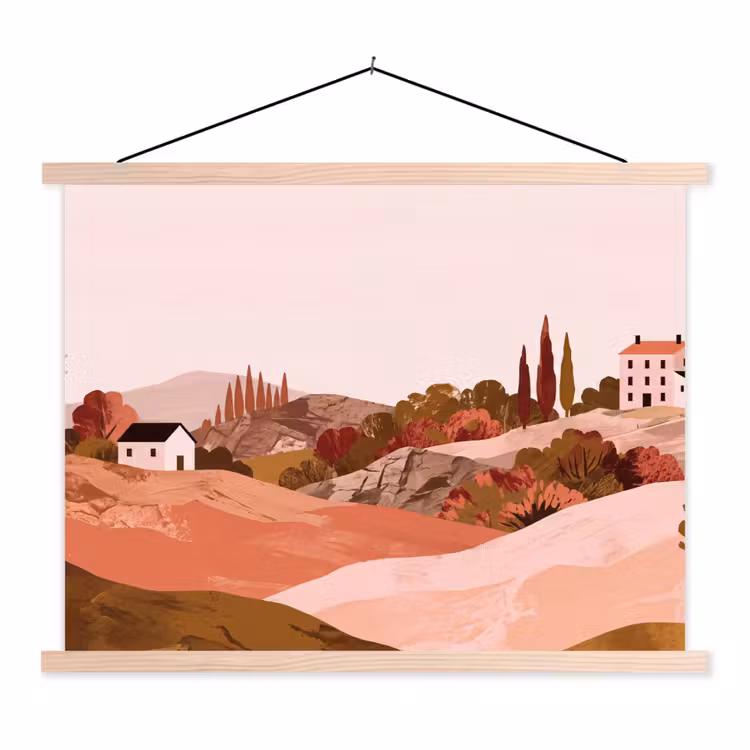 Heuvellandschap - Grafisch - Terracotta textielposter latten blank klein -3d