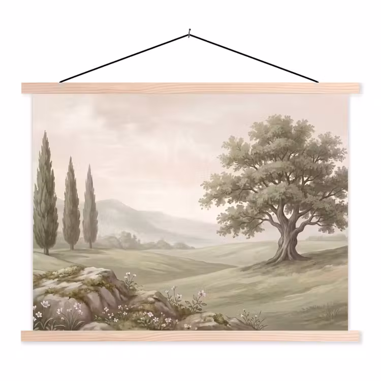 Heuvellandschap - Bomen - Natuur - Groen textielposter latten blank klein -3d