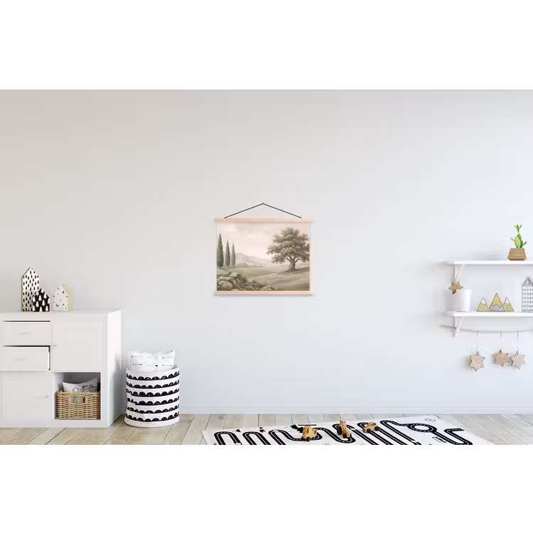 Heuvellandschap - Bomen - Natuur - Groen textielposter latten blank klein -kinderkamer