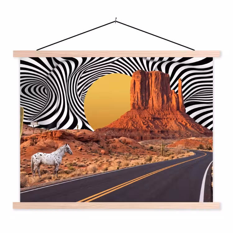 Hanging Poster - Horse - Desert - Nature - Paard - Woestijn - Natuur textielposter latten blank klein