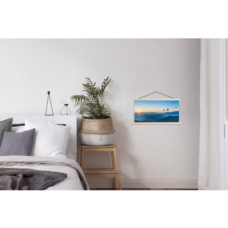 Luchtballonnen - Bergen - Zonsopgang - Landschap textielposter latten blank klein -woonkamer