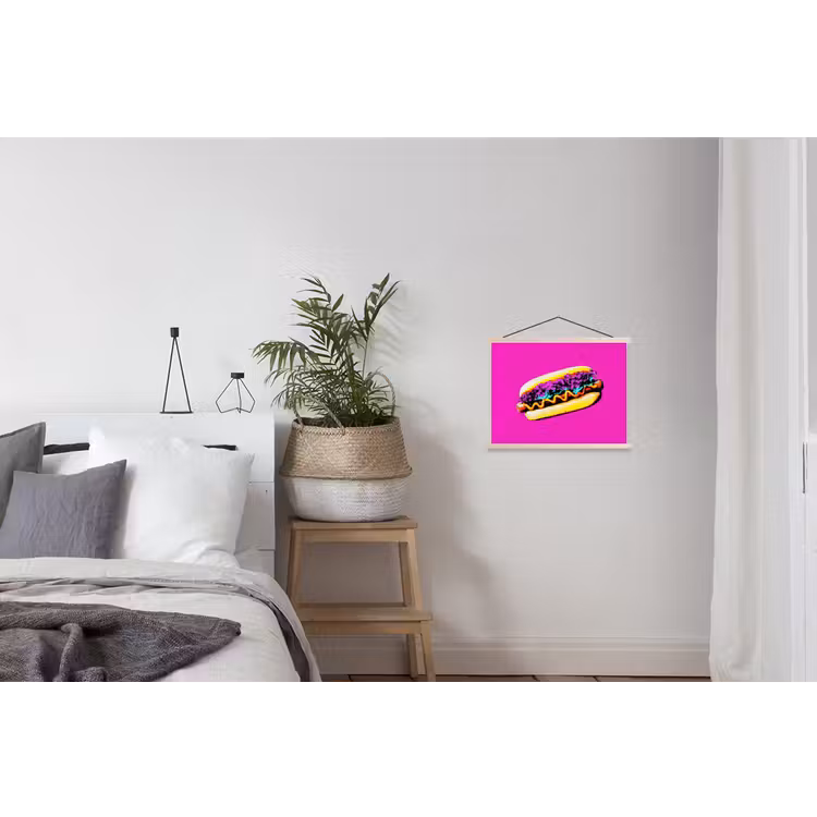 Hotdog - Roze - Retro textielposter latten blank klein -woonkamer