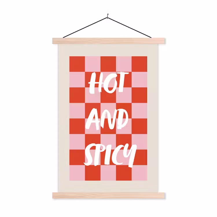 Hot - Spicy - Geruit - Rood textielposter latten blank klein -3d