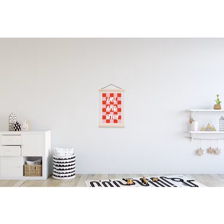 Hot - Spicy - Geruit - Rood textielposter latten blank klein -kinderkamer