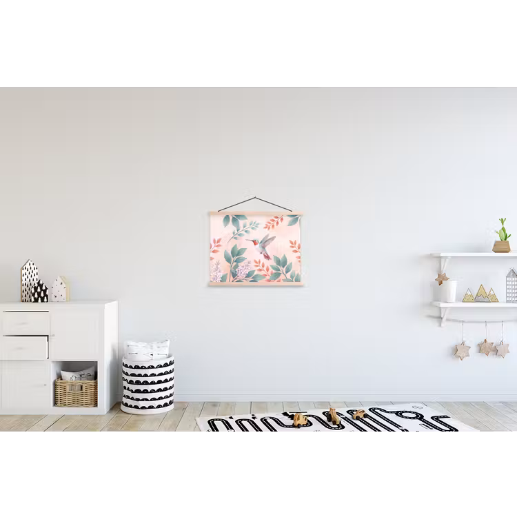 Kolibrie - Vliegen - Natuur - Illustratie - Kleurrijk textielposter latten blank klein -kinderkamer
