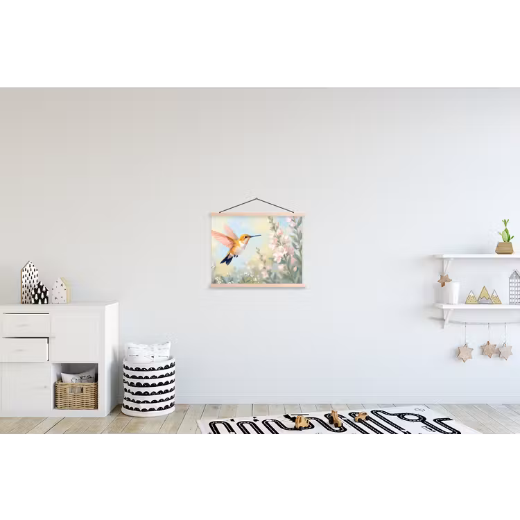 Kolibrie - Illustratie - Kleurrijk textielposter latten blank klein -kinderkamer