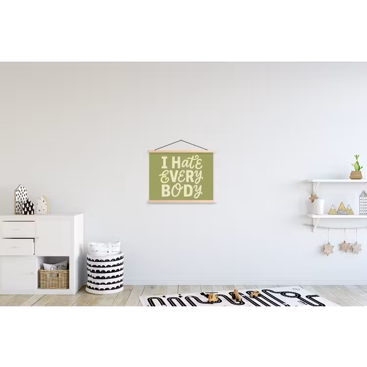 I hate everybody - Groen - Retro textielposter latten blank klein -kinderkamer