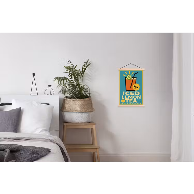 Ijsthee - Illustratie - Blauw - Citroen textielposter latten blank klein -woonkamer