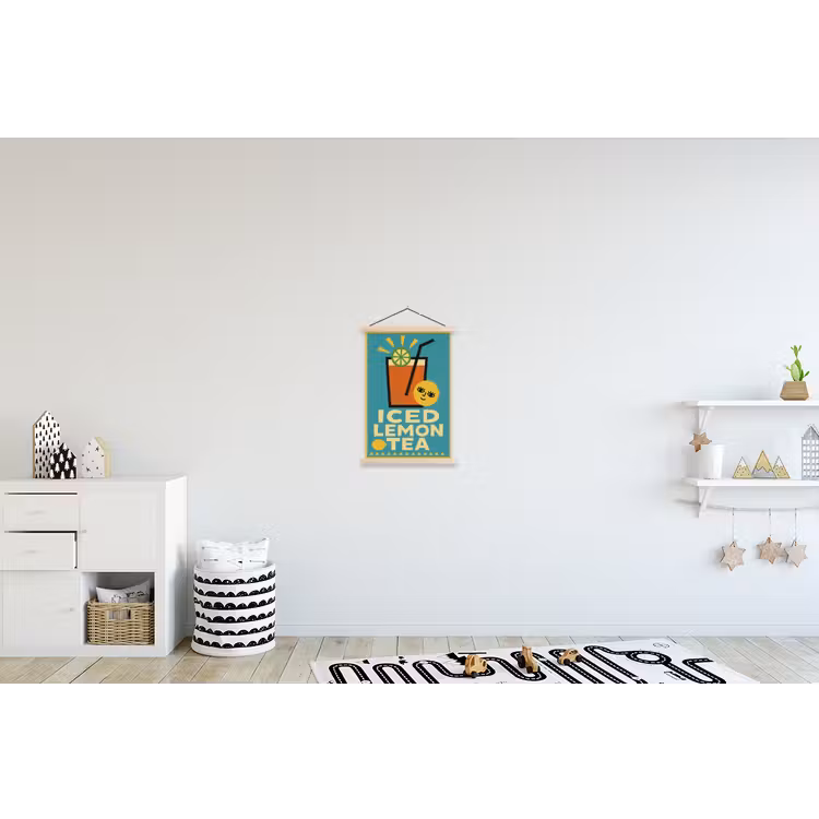 Ijsthee - Illustratie - Blauw - Citroen textielposter latten blank klein -kinderkamer