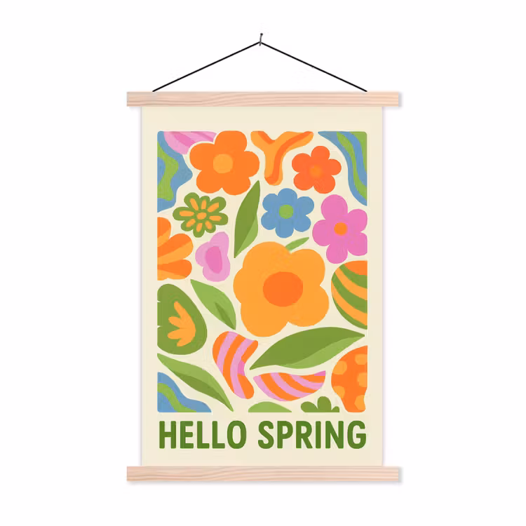 Illustratie - Bloemen - Quote - Kleurrijk textielposter latten blank klein -3d
