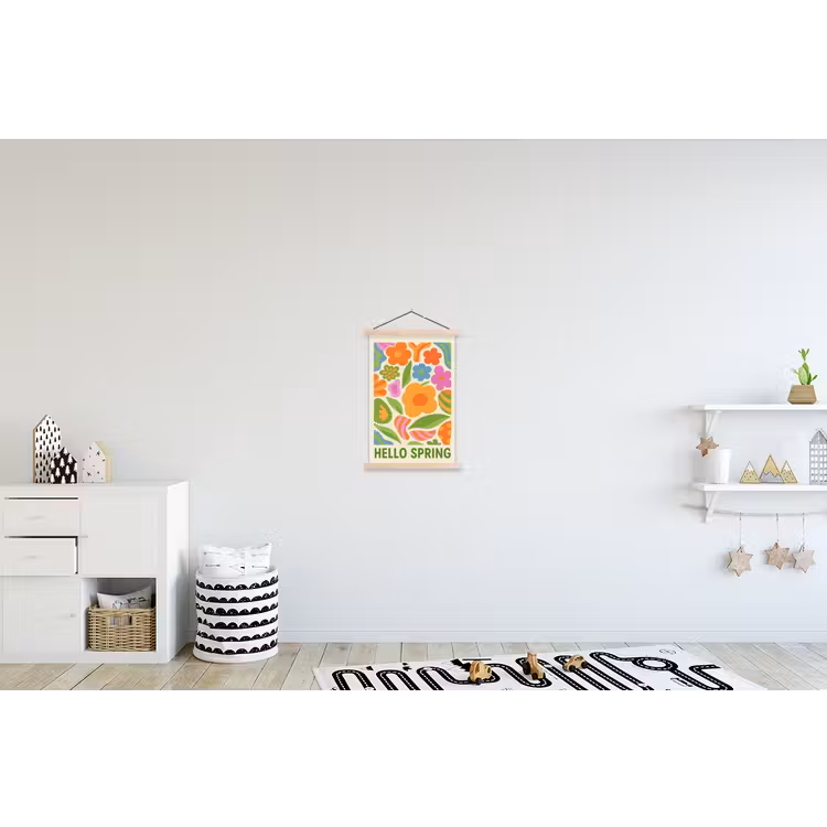 Illustratie - Bloemen - Quote - Kleurrijk textielposter latten blank klein -kinderkamer