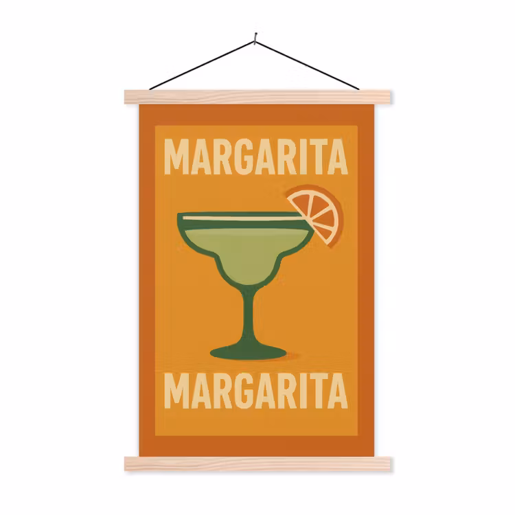 Illustratie - Margarita - Sinaasappelschijf - Oranje textielposter latten blank klein -3d