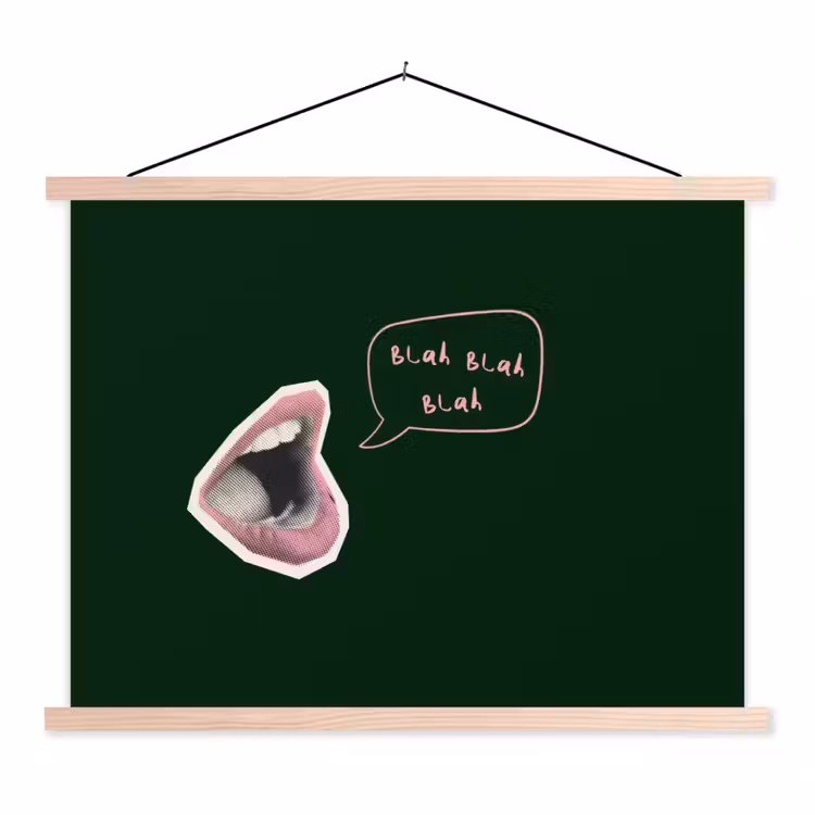 Illustratie - Mond - Donkergroen - Tekstwolkje textielposter latten blank klein -3d