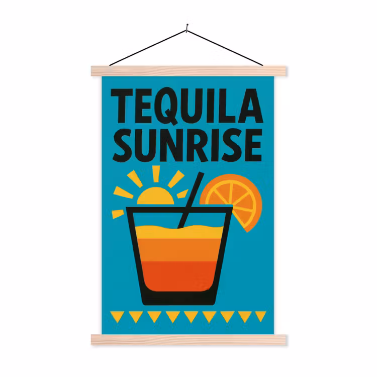 Illustratie - Tequila - Glas - Blauw textielposter latten blank klein -3d