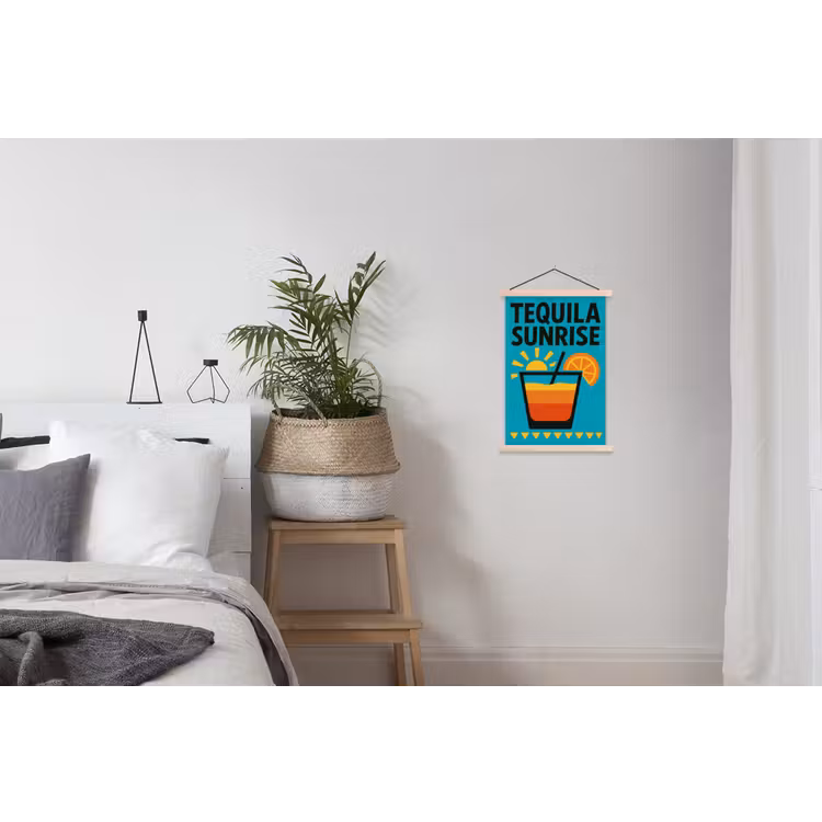 Illustratie - Tequila - Glas - Blauw textielposter latten blank klein -woonkamer