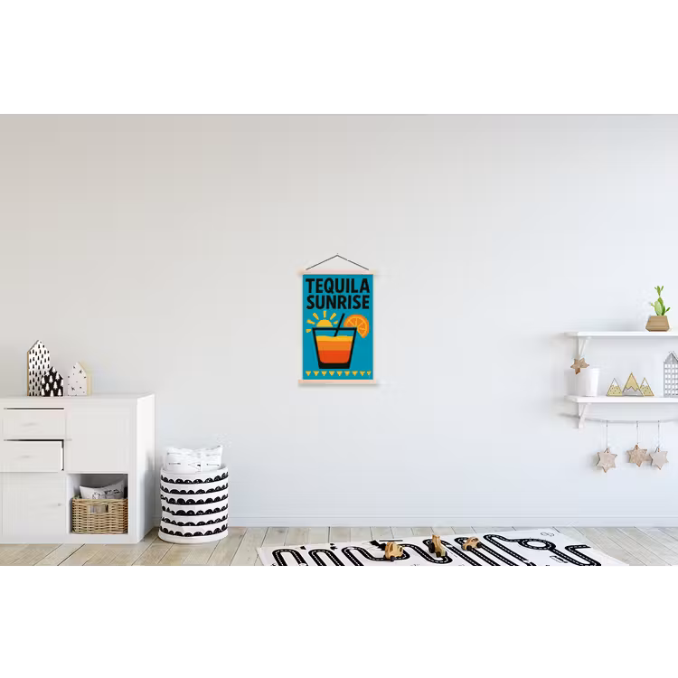 Illustratie - Tequila - Glas - Blauw textielposter latten blank klein -kinderkamer