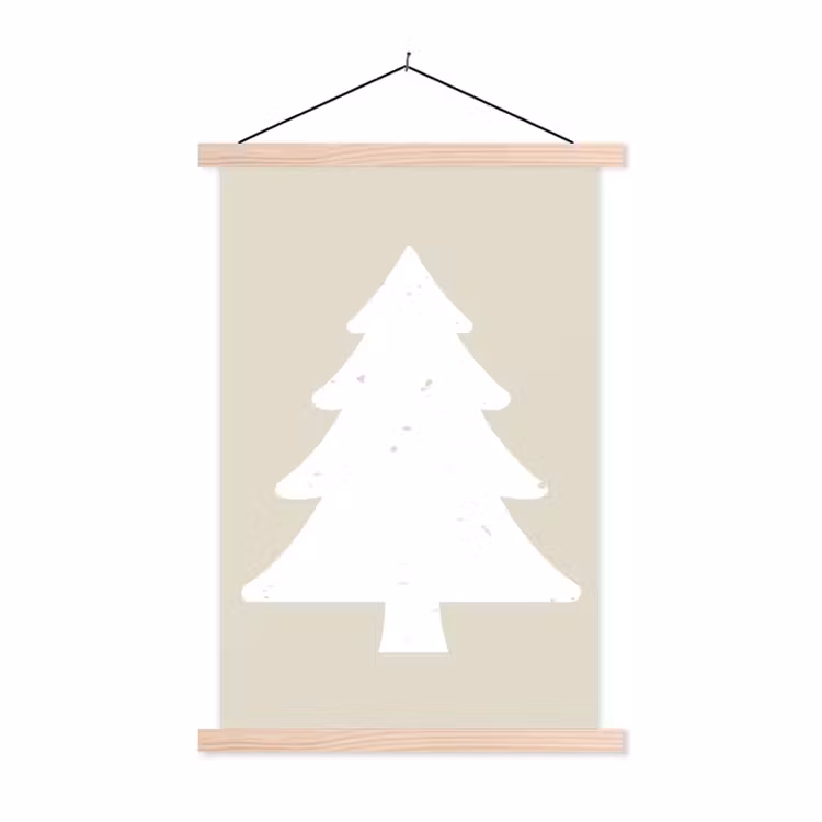 Japandi - Kerstboom - Beige - Kerstversiering textielposter latten blank klein -3d