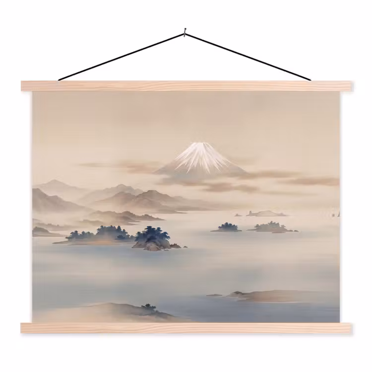 Japans - Landschap - Beige textielposter latten blank klein -3d