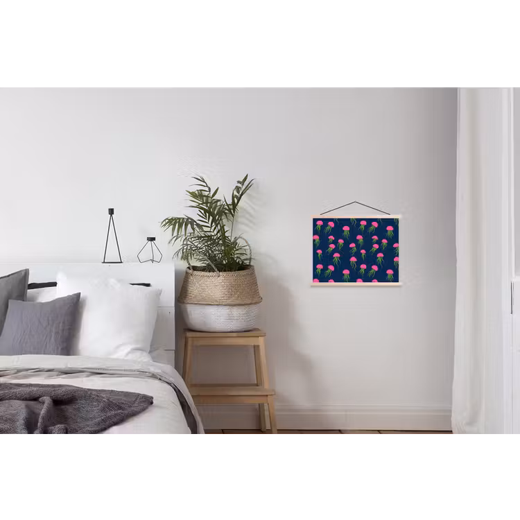 Kwallen - Diepzee - Neon textielposter latten blank klein 122 -woonkamer