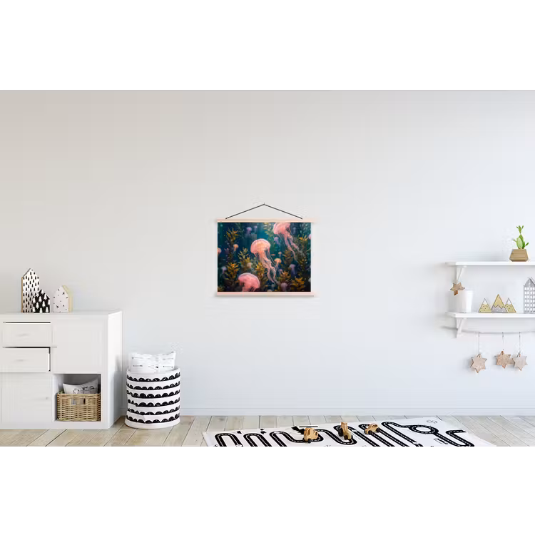 Kwal - Roze - Onderwater - Zeeleven - Dieren textielposter latten blank klein -kinderkamer