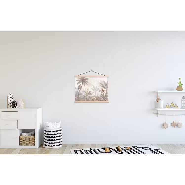 Jungle - Dieren - Palmbomen textielposter latten blank klein -kinderkamer