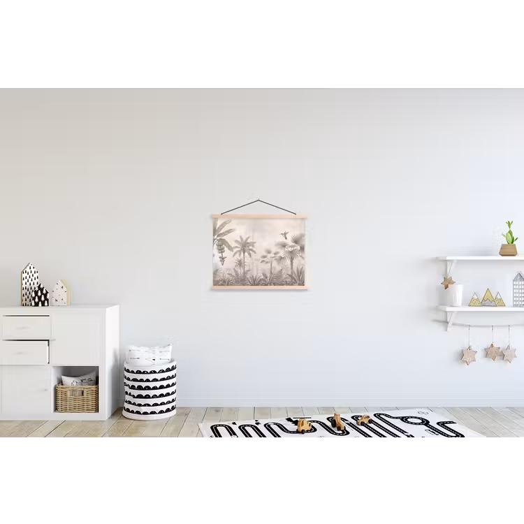 Jungle - Banenboom - Kolibrie - Beige textielposter latten blank klein -kinderkamer
