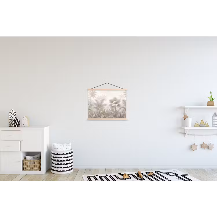 Jungle - Tropisch - Natuur -Vintage - Beige textielposter latten blank klein -kinderkamer