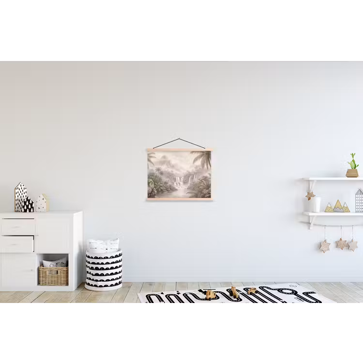 Jungle - Watervallen - Tropisch - Illustratie textielposter latten blank klein -kinderkamer