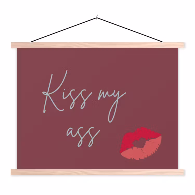 Kiss my ass - Lip - Bordeaux textielposter latten blank klein -3d