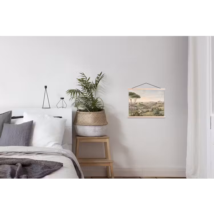 Landschap - Heuvels - Zandpad - Groen textielposter latten blank klein -woonkamer