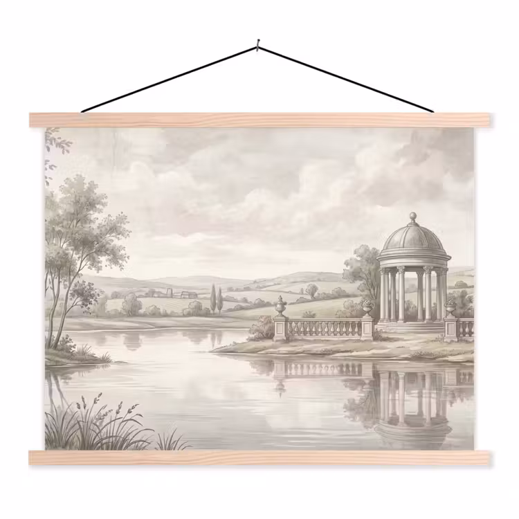 Landschap - Water - Natuur - Sepia textielposter latten blank klein -3d