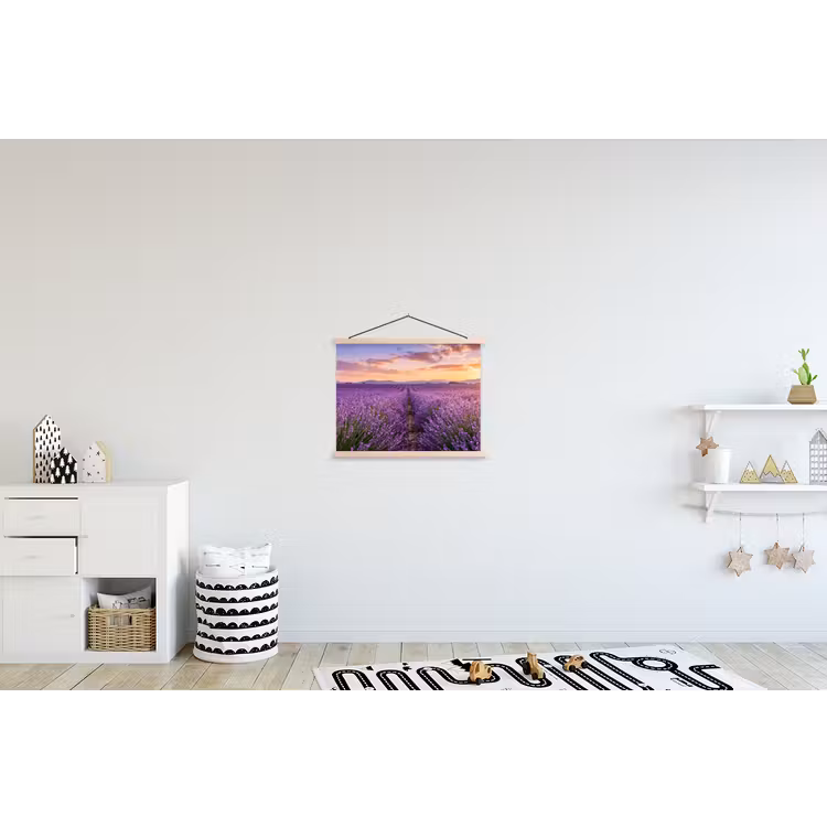 Lavendel - Veld - Natuur - Paars textielposter latten blank klein -kinderkamer