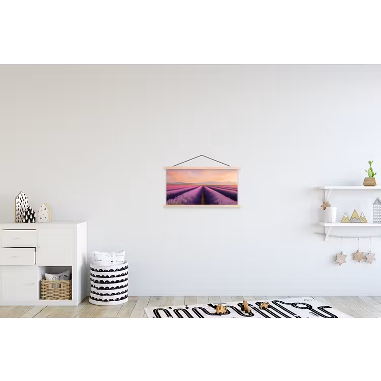 Lavendelveld - Zonsondergang - Paars - Bloemen textielposter latten blank klein -kinderkamer