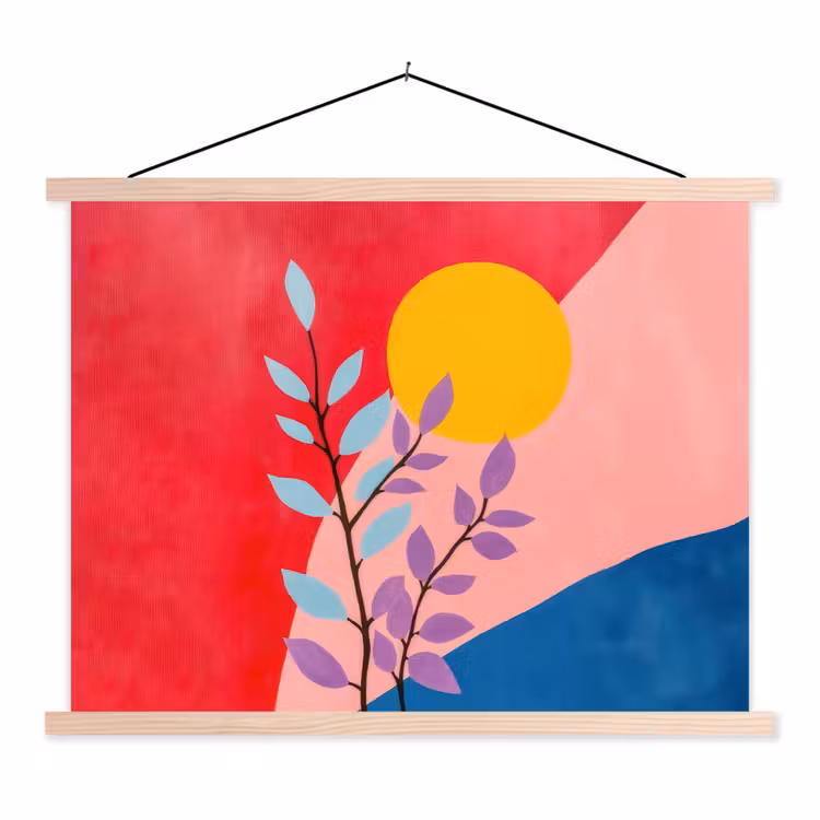 Bladeren - Zon - Abstracte vormen textielposter latten blank klein -3d