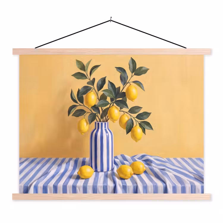 Hanging Poster - Lemon - Still Life - Modern - Citroen - Stilleven - Modern textielposter latten blank klein