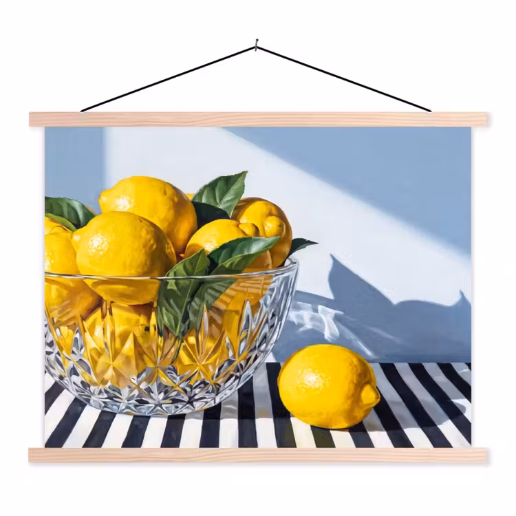 Hanging Poster - Lemons - Fruit - Yellow - Citroenen - Fruit - Geel textielposter latten blank klein
