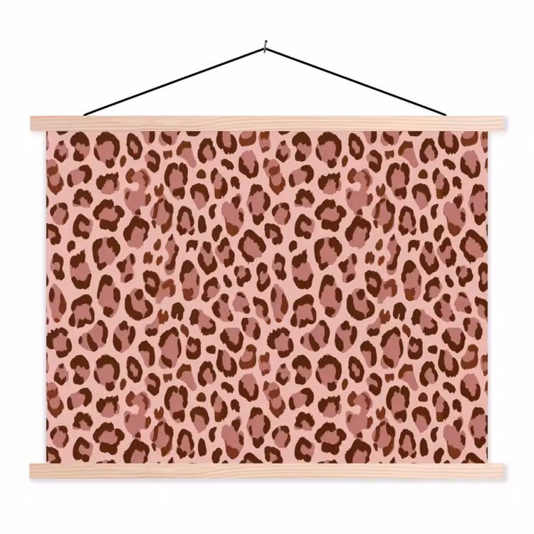 Luipaard - Patroon - Roze textielposter latten blank klein 122 -3d