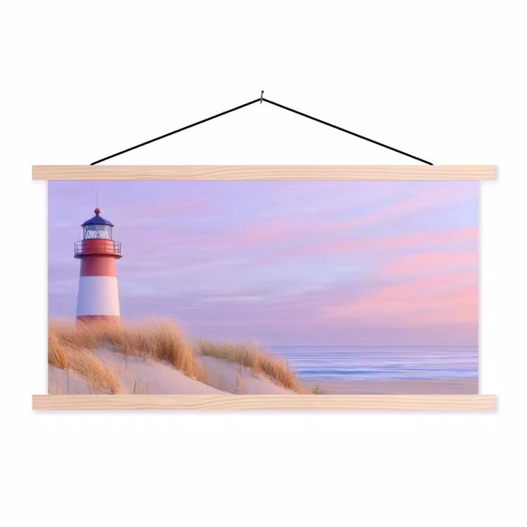 Vuurtoren - Duinen - Zonsondergang textielposter latten blank klein -3d