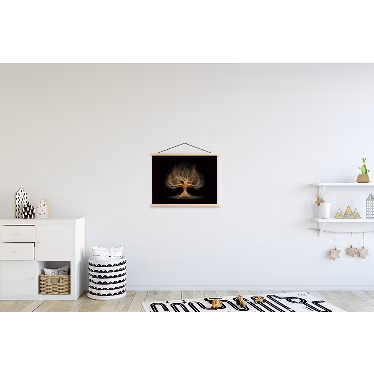 Lichtjes - Boom - Abstract - Zwart textielposter latten blank klein -kinderkamer