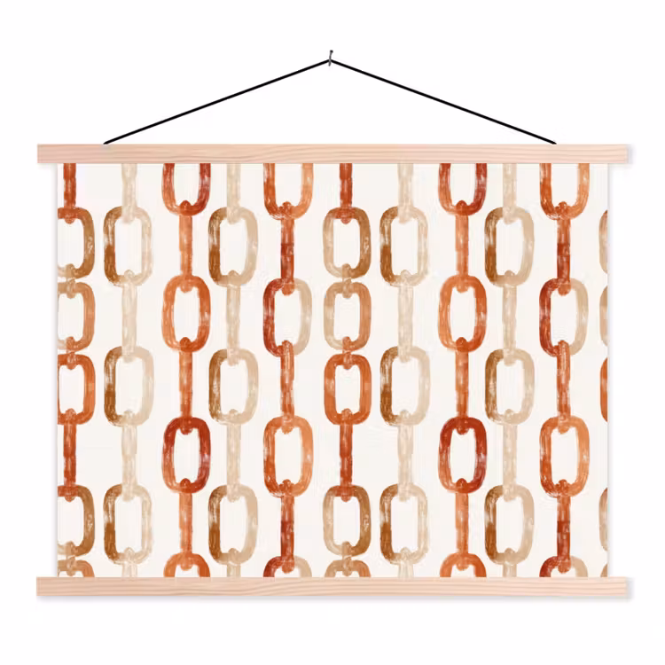 Schakels - Patroon - Aquarel - Terracotta textielposter latten blank klein 122 -3d