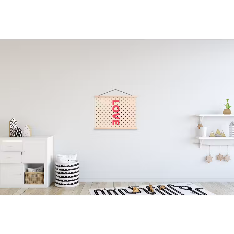 Love - Stippen - Roze textielposter latten blank klein -kinderkamer