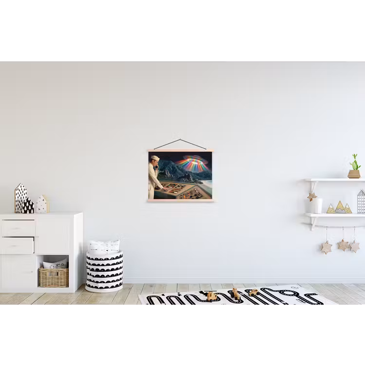 Hanging Poster - Man - Control Room - Beach - Man - Controlekamer - Strand textielposter latten blank klein