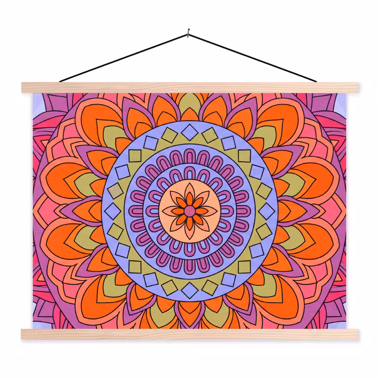 Mandala - Cirkel - Abstract - Kleurrijk - Patroon textielposter latten blank klein -3d