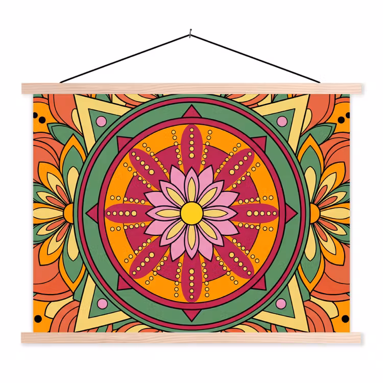 Mandala - Bloemen - Abstract - Kleurrijk textielposter latten blank klein -3d