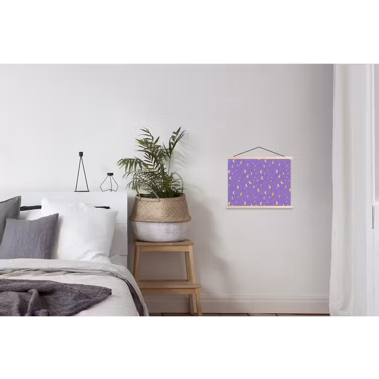 Manen - Sterren - Paars textielposter latten blank klein 122 -woonkamer