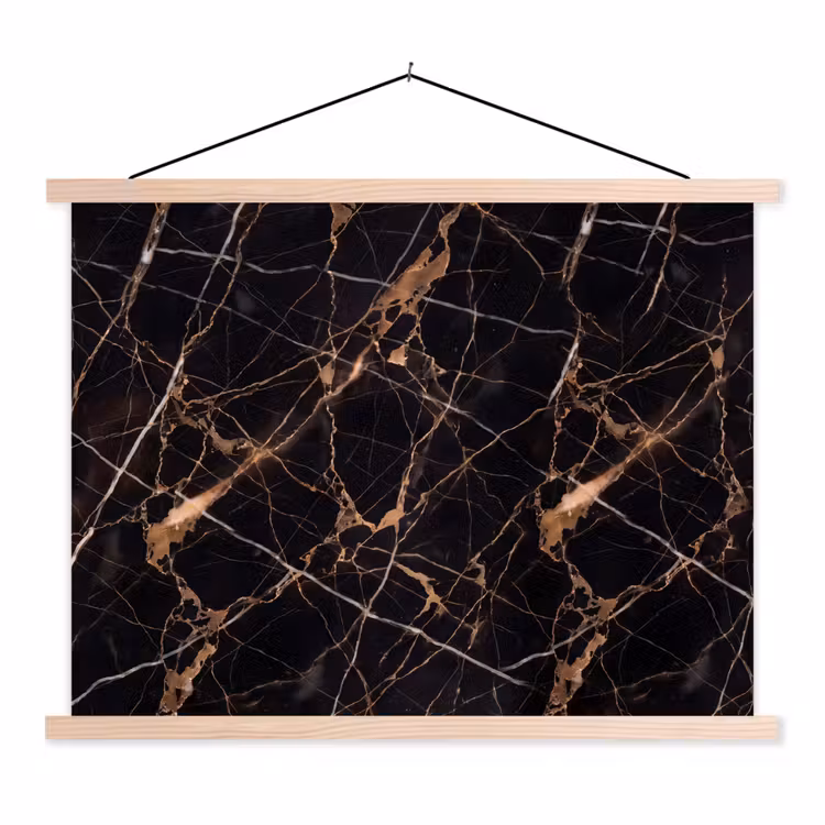 Marmer - Goud - Abstract - Zwart textielposter latten blank klein -3d