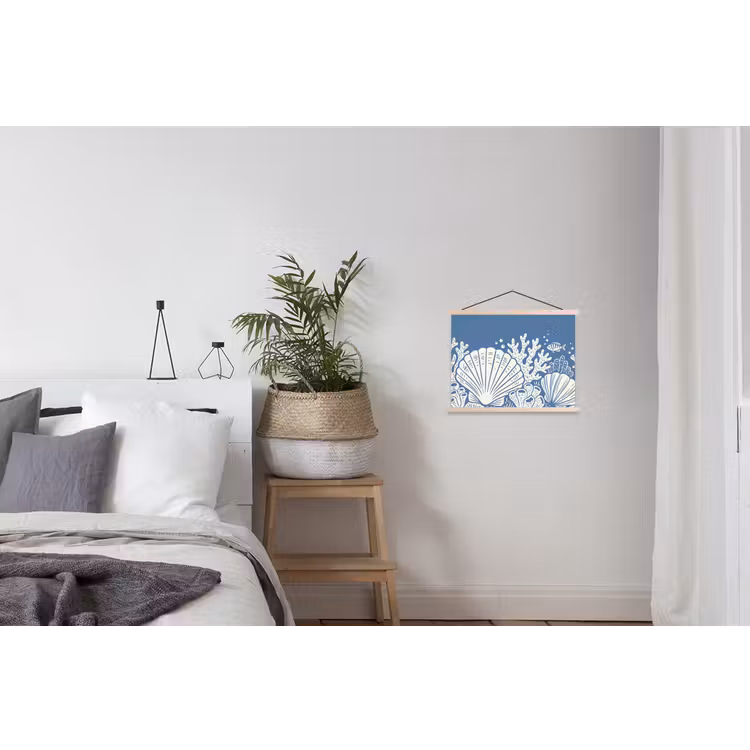 Zeeleven - Koraal - Schelp - Vis - Illustratie - Onderwater textielposter latten blank klein -woonkamer