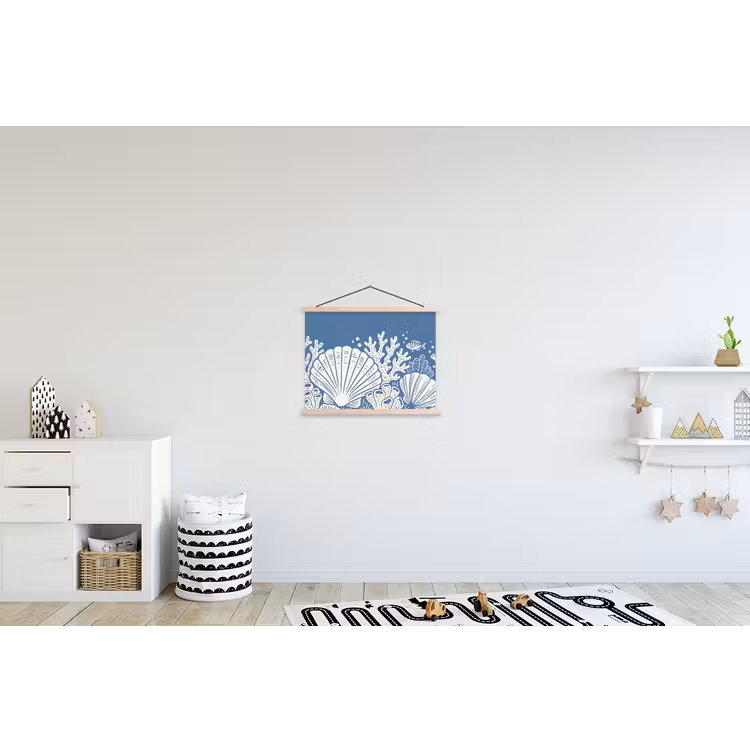Zeeleven - Koraal - Schelp - Vis - Illustratie - Onderwater textielposter latten blank klein -kinderkamer