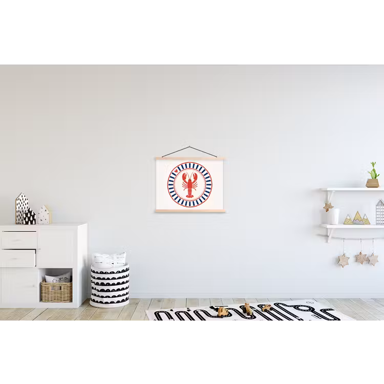 Zeeleven - Kreeft - Embleem - Grafisch - Rood textielposter latten blank klein -kinderkamer